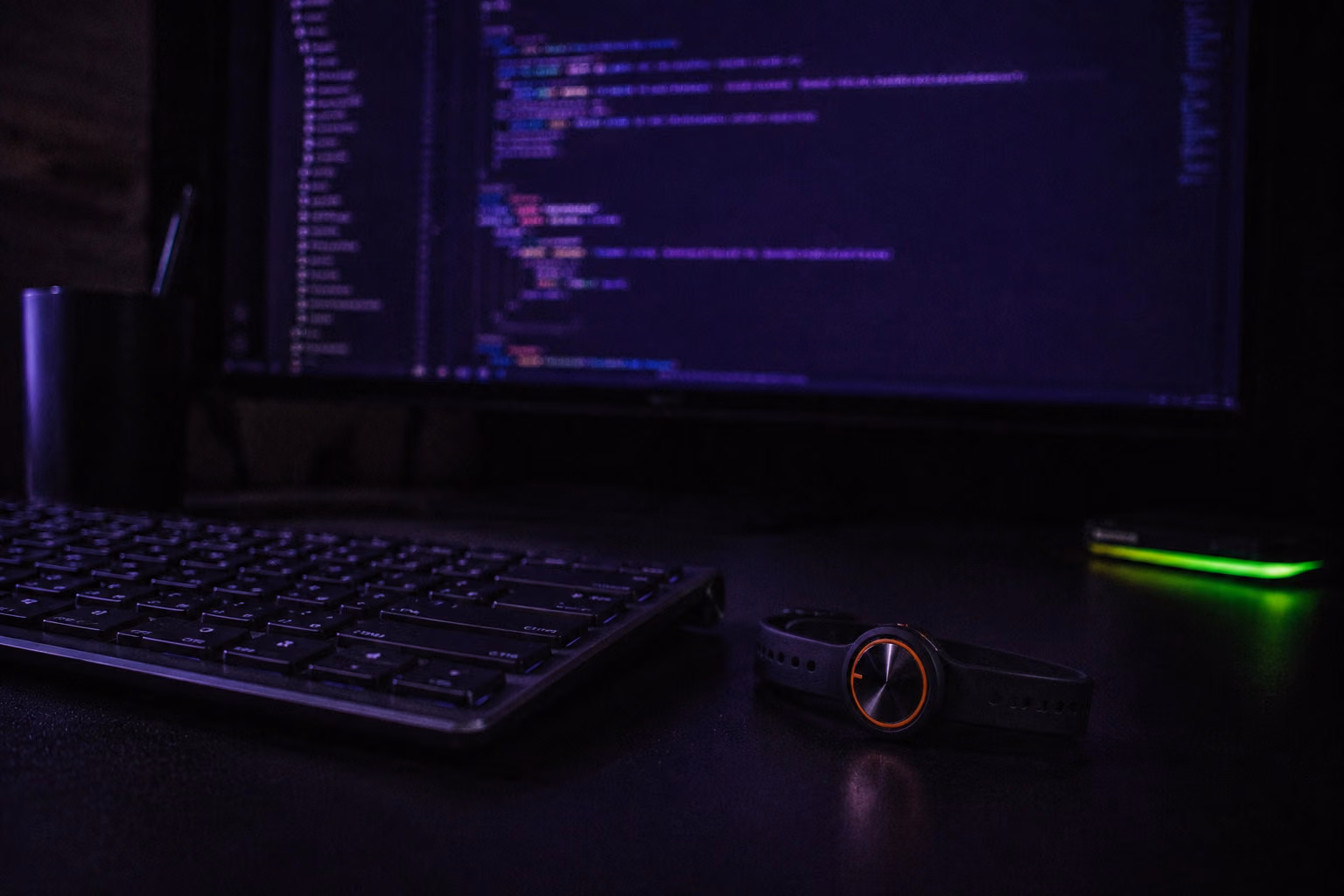Entorno de trabajo: código en pantalla, un smartwatch y hardware — el desarrollo del ecosistema AlToque